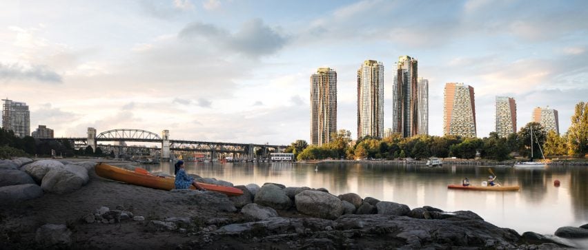Senakw indigenous city vancouver with kayak in the foreground
