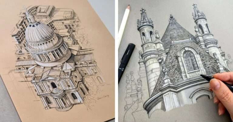 Stunning Ink and Colored Pencil Architecture Drawings Inspired by Old-World Europe