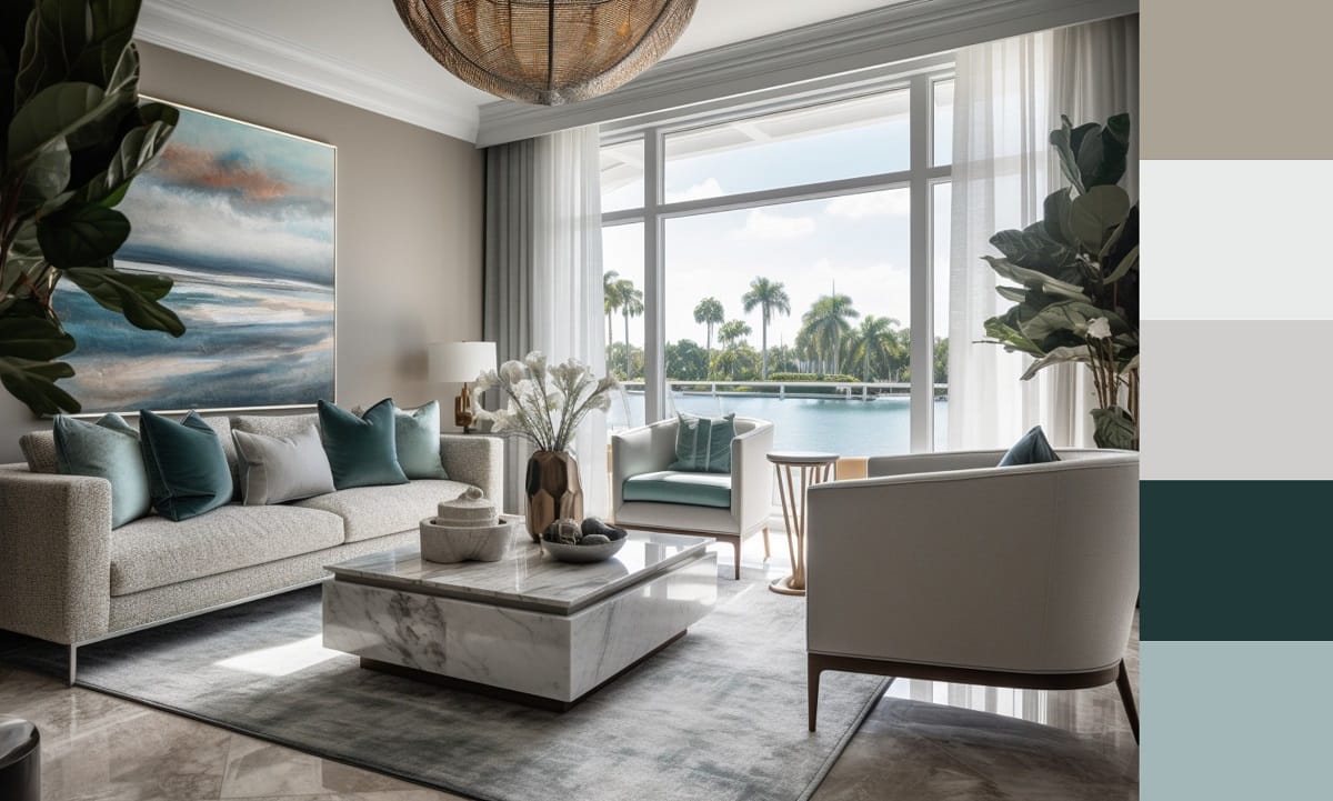 Coastal living room color scheme and interior design ideas for a color palette