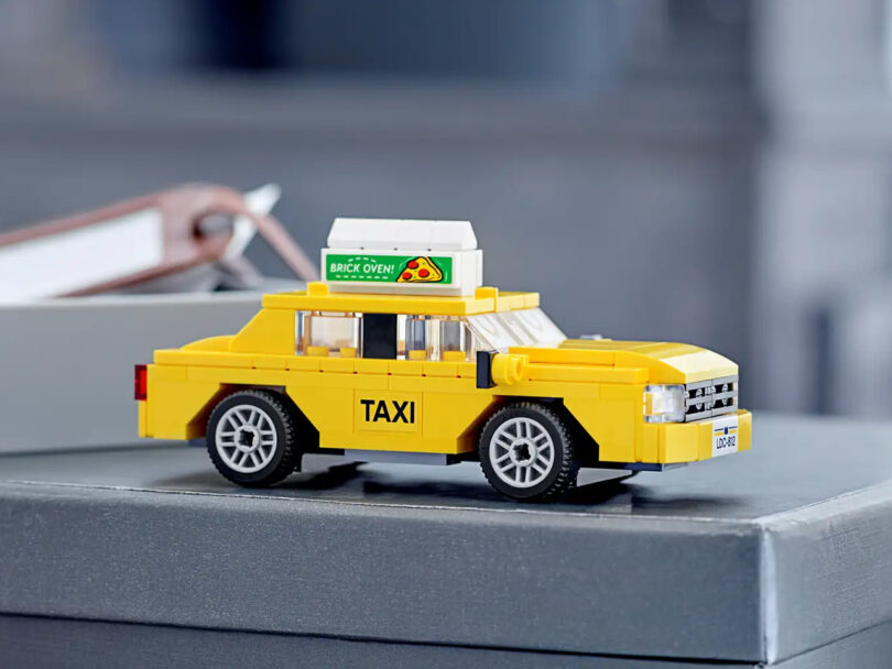 traditional yellow taxi made of LEGOs