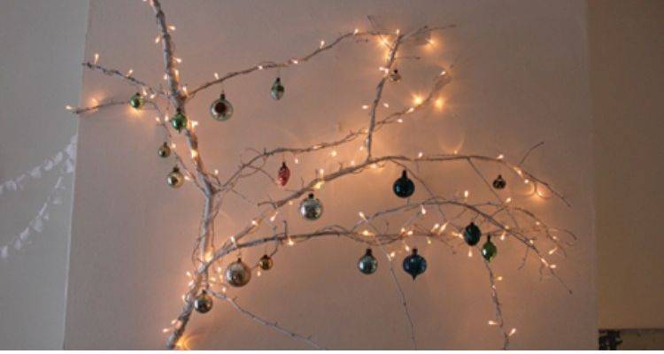 light up white branches with ornaments