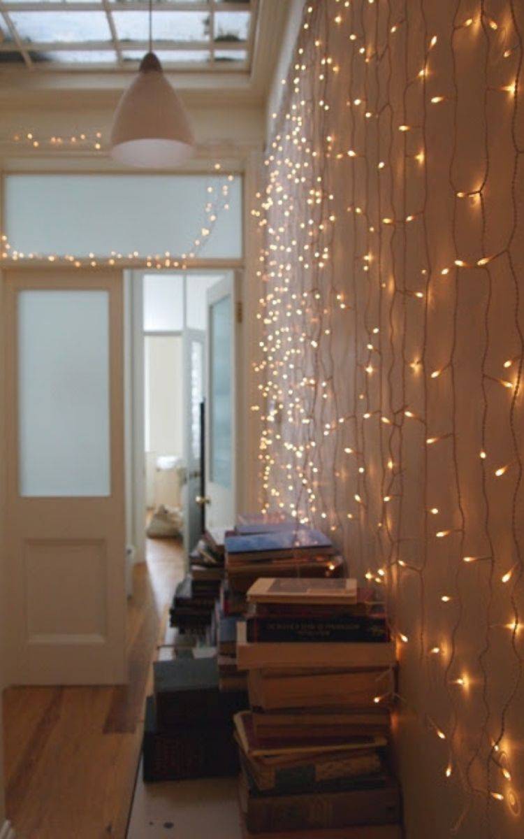 string lights on wall