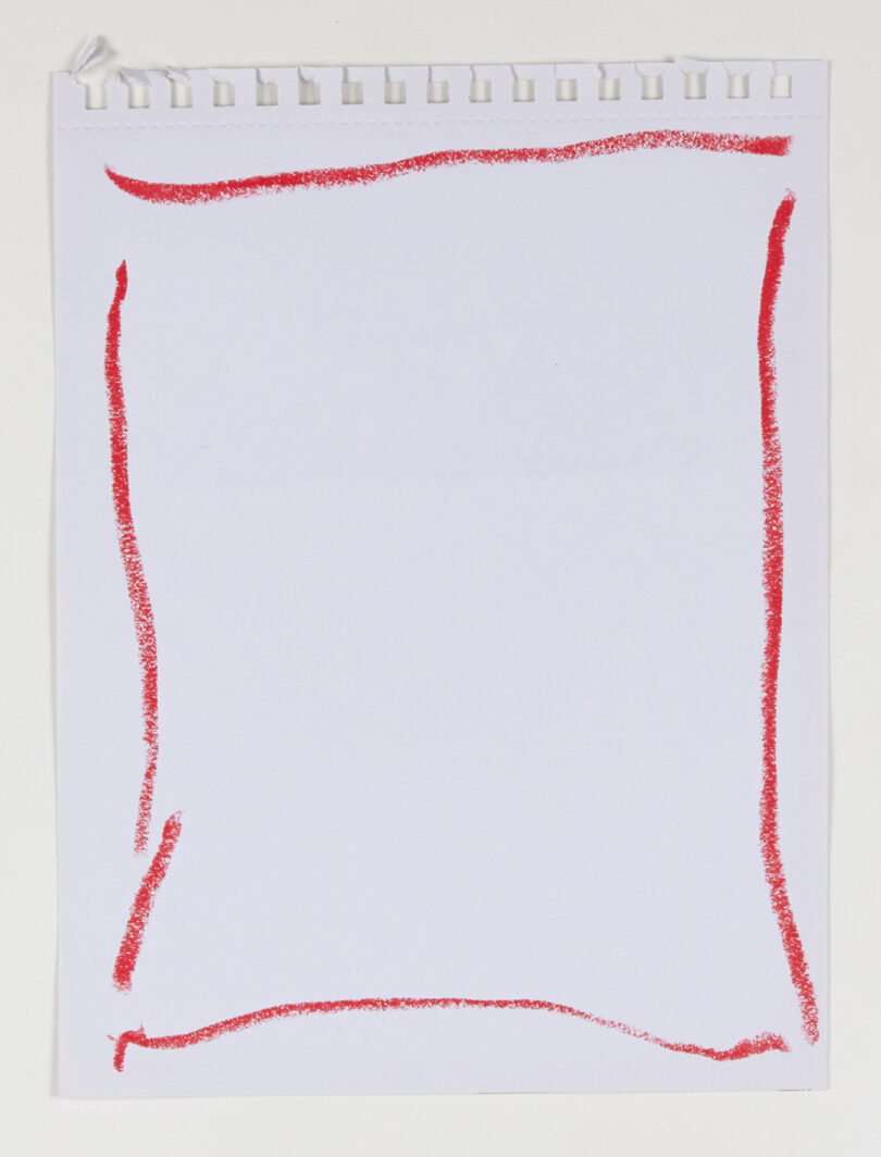 child's drawing in red crayon on white paper