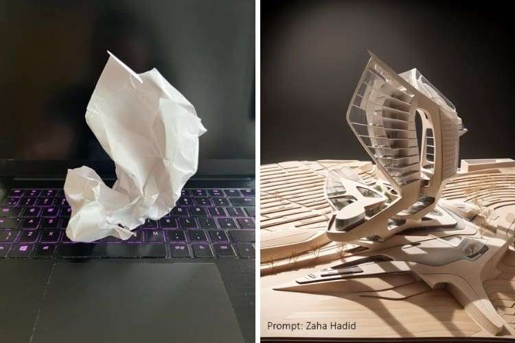 Architect Uses AI Technology to Transform Crumpled Paper Into Futuristic Buildings
