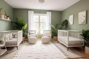 Before & After: Adorable Green Nursery Design for Twins - Decorilla Online Interior Design