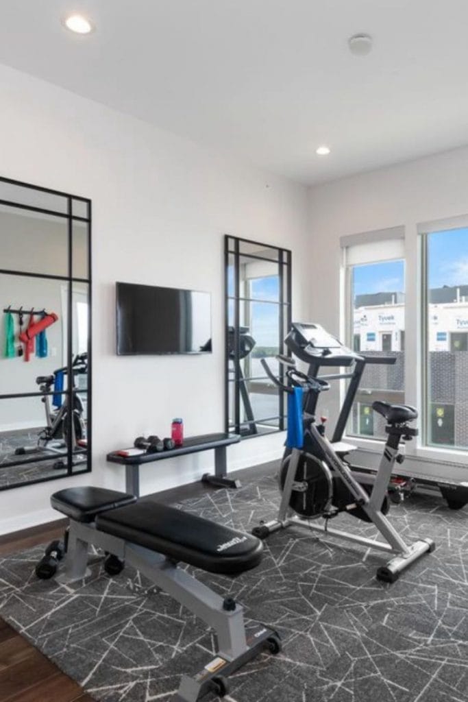 The workout area before decorating with gold accents