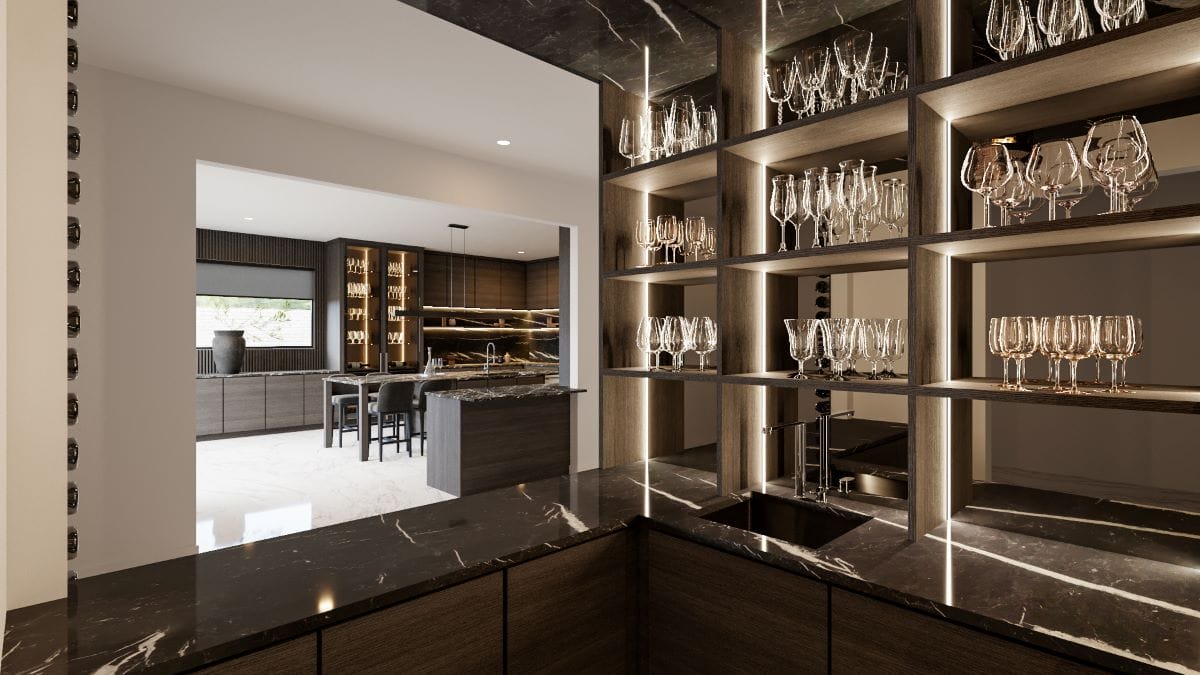 Modern masculine kitchen with a bar by Decorilla