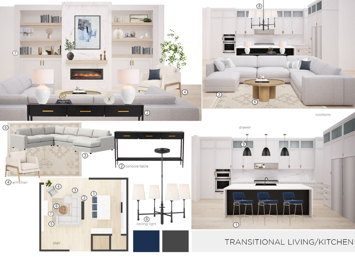 Elegant transitional design style moodboard by Decorilla