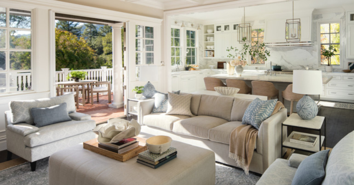 Large living room of a Cape Cod styled house.