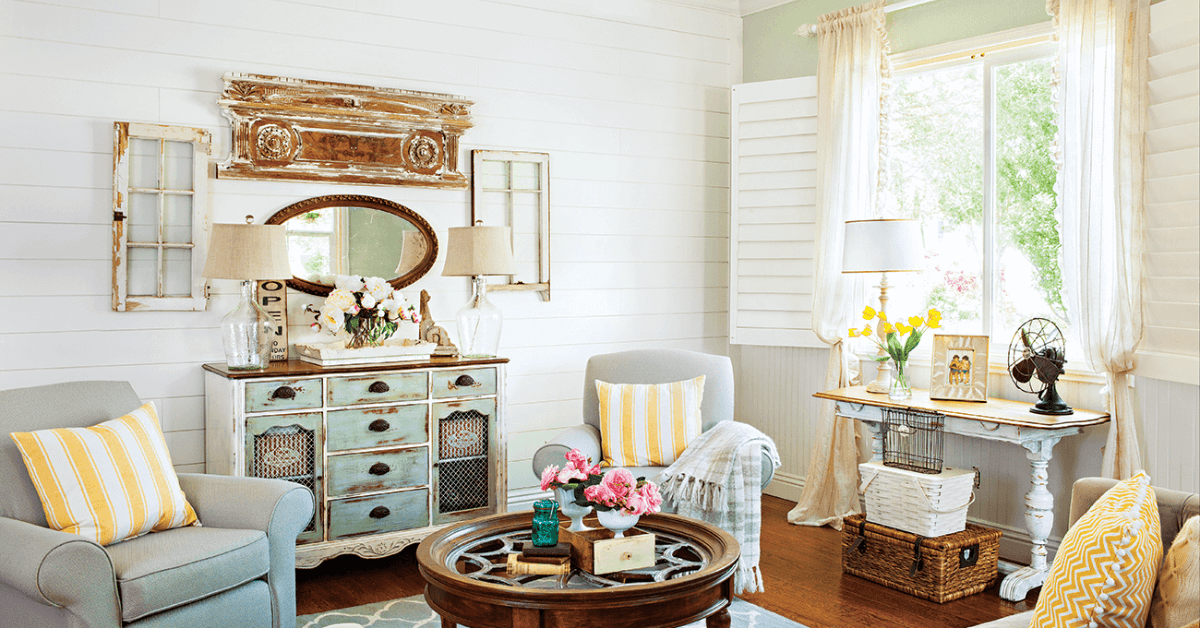 Living room of a cottagecore house.