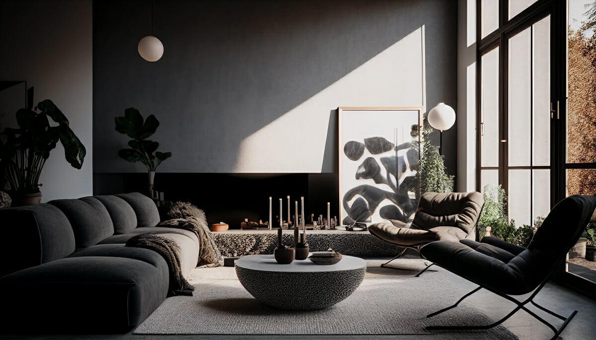 Modern interior design styles in a gray living room