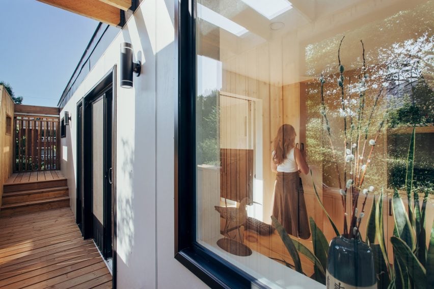 White-walled interiors seen from the decking