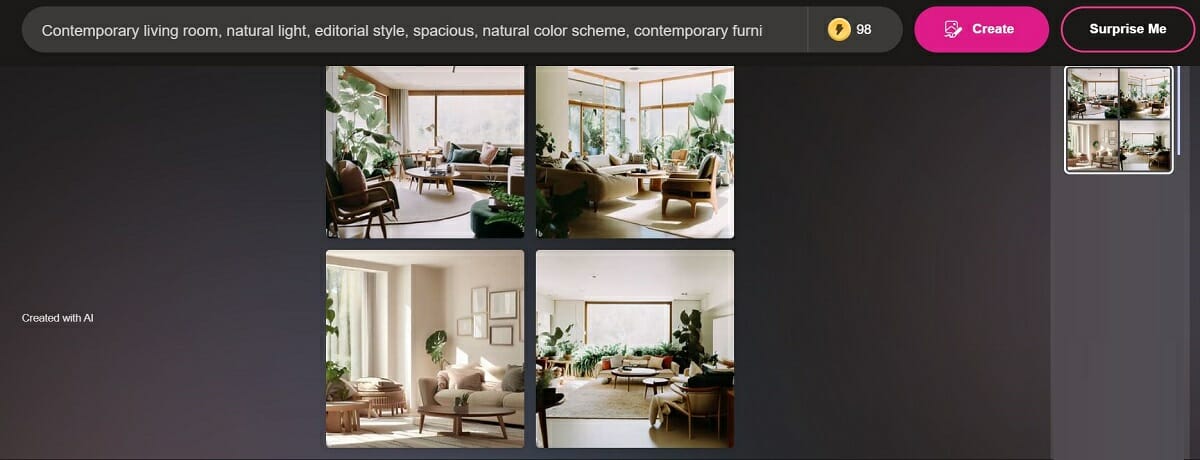 Bing Image Creator's AI generated interior design