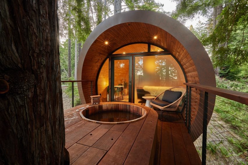 wood-fired hot tub in trees