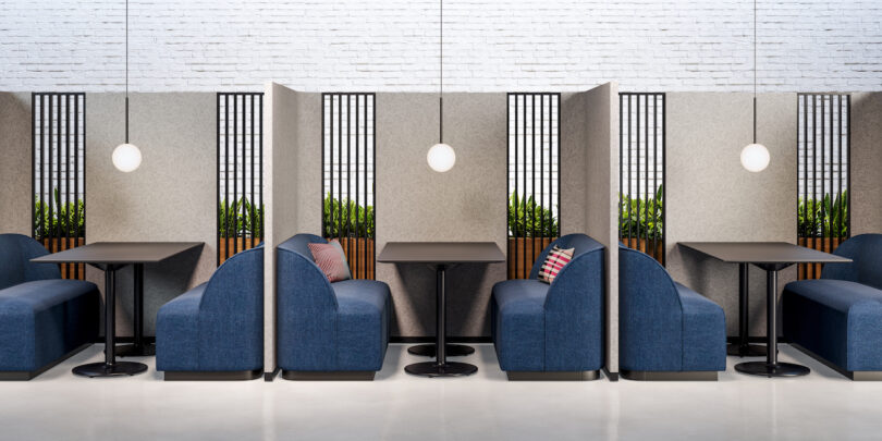 blue banquette seating in nooks