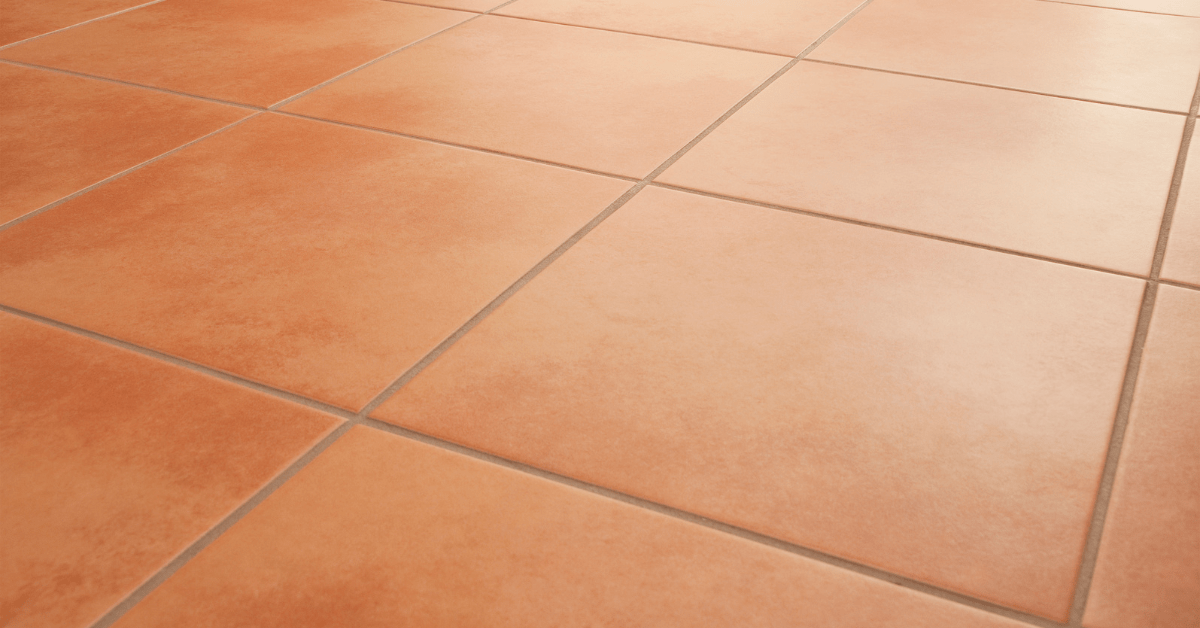 Closeup of terracotta floor tiles.