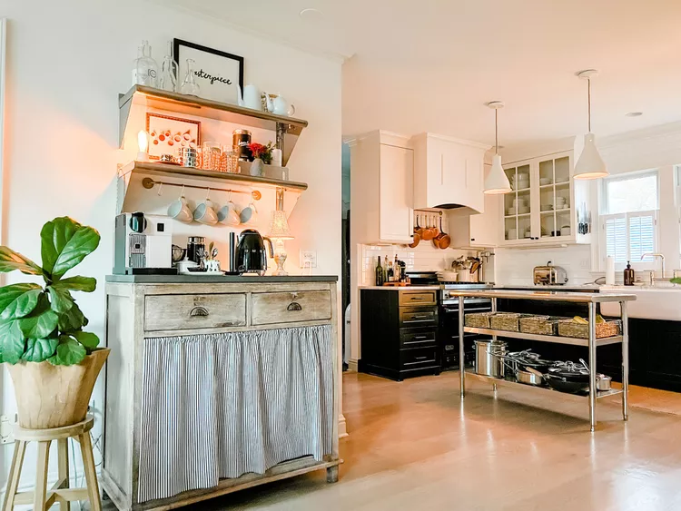 Coffee bar in kitchen farmhouse style.