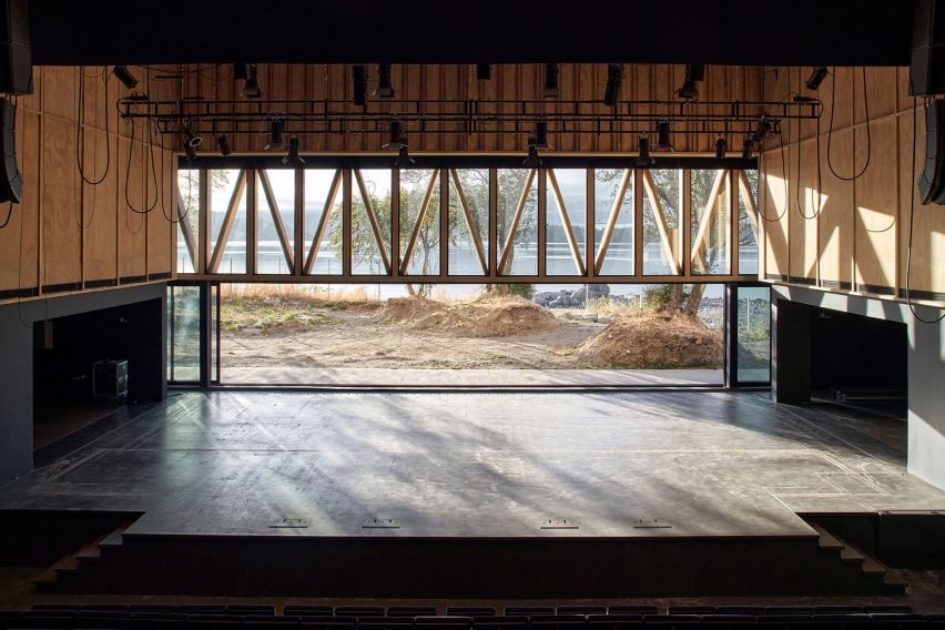 Interior of glued laminated timber theatre