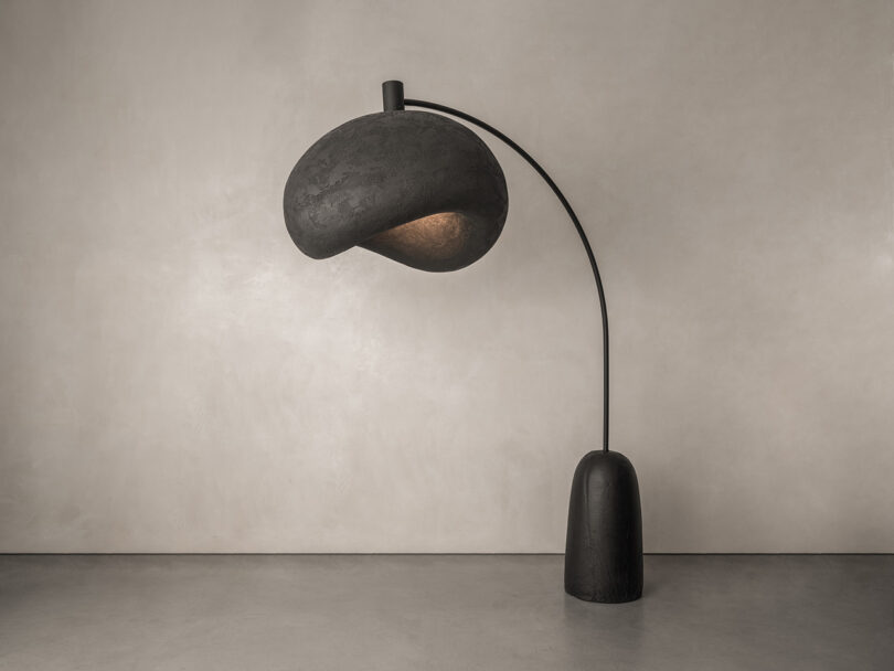 modern floor lamp with large black shade