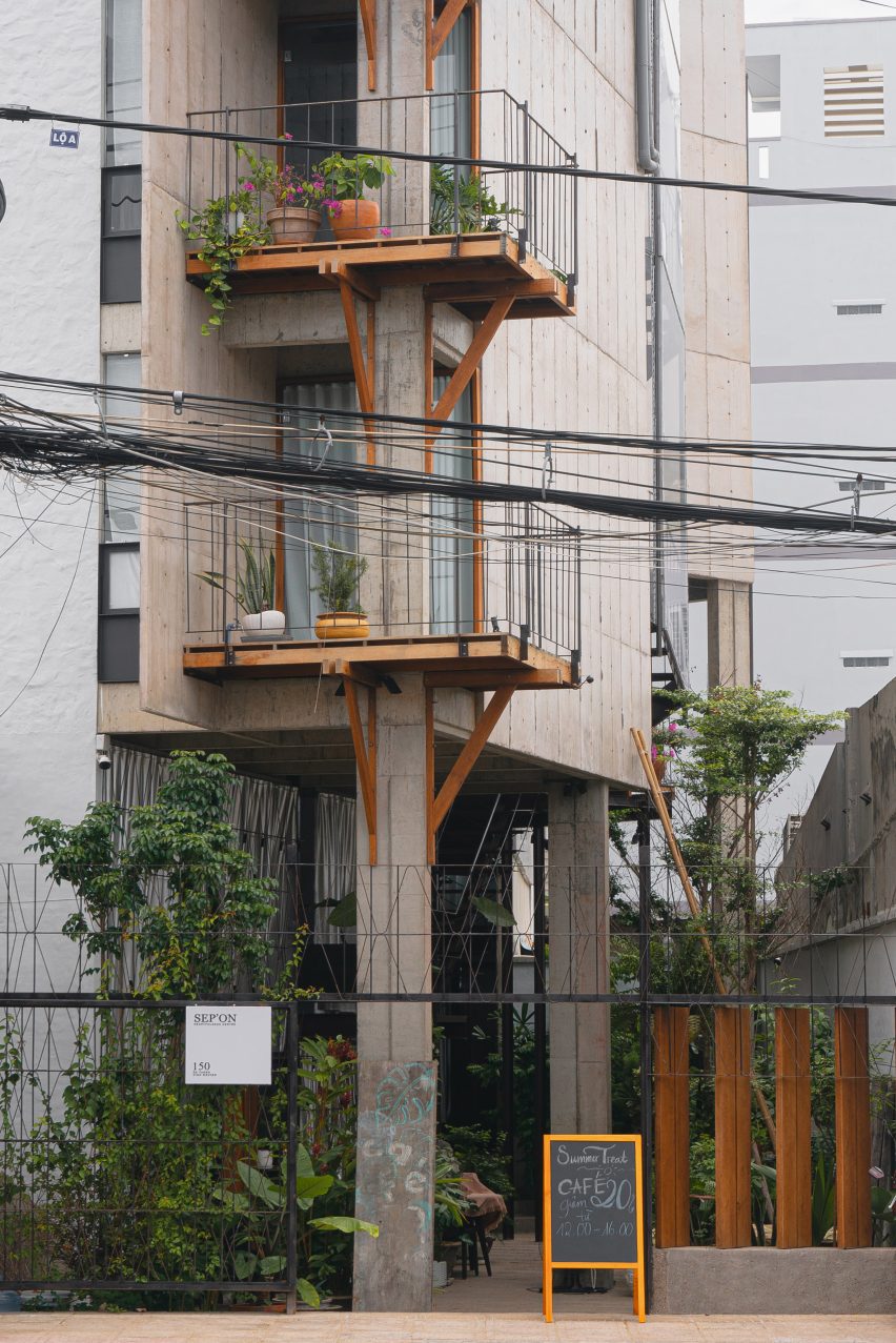 Entrance of skinny hotel in Vietnam by 324Praxis