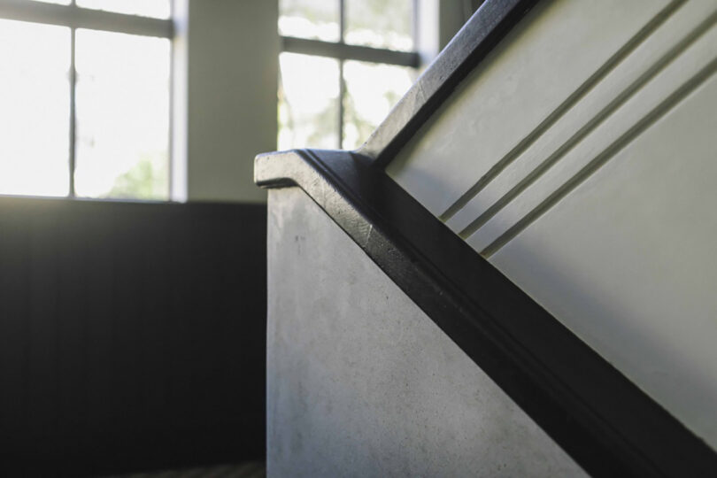 Interior architectural staircase wood rail detailing inside The Hotel Seiryu Kyoto Kiyomizu