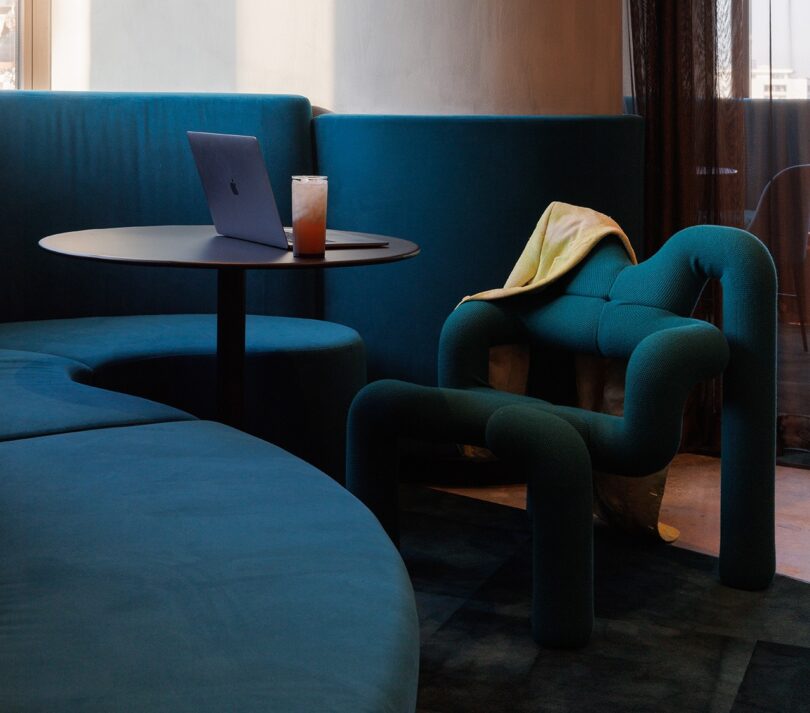 turquoise banquette seating