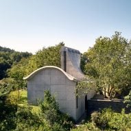 A concrete chapel on a hill in Portugal