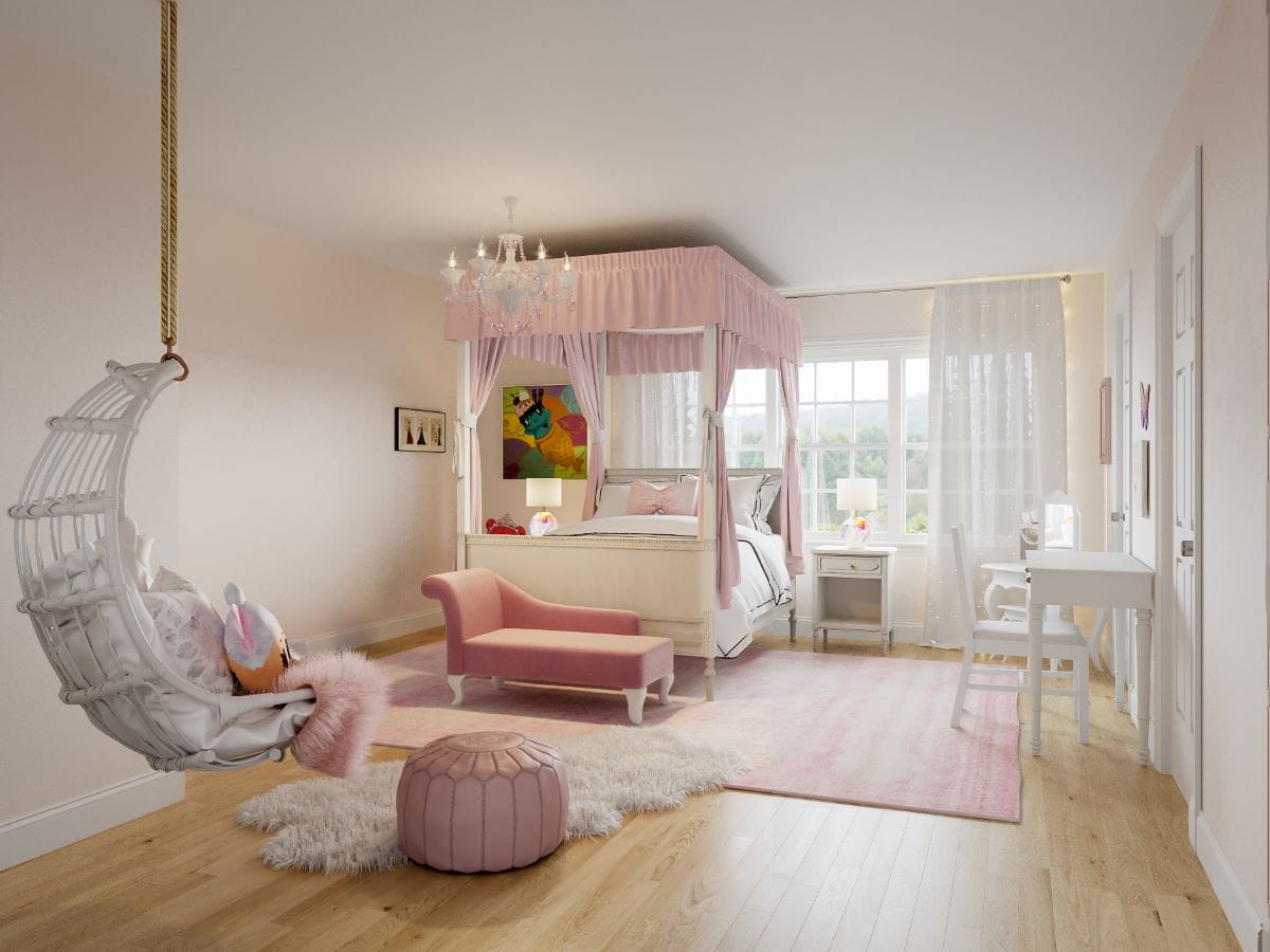 Princess vibes in a girls' bedroom design by Decorilla