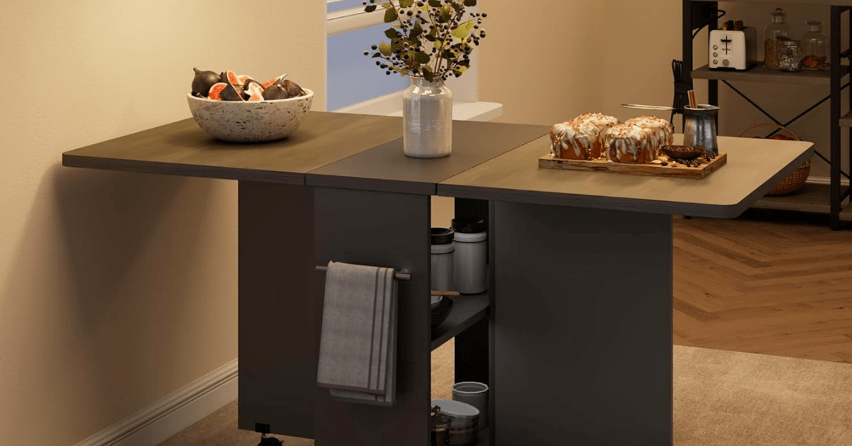 Drop leaf table in a kitchen.