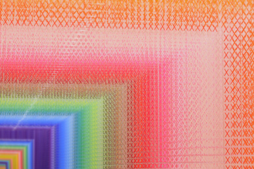 close up details of a colorful installation made of acrylic transparent sheets