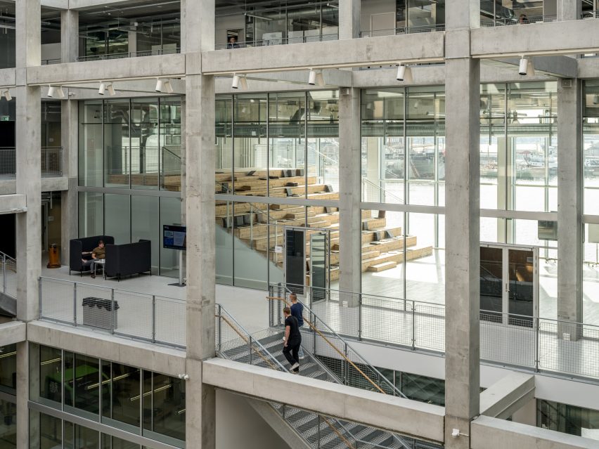 Stairs and frame of concrete maritime academy in Denmark by EFFEKT and CF Moller Architects