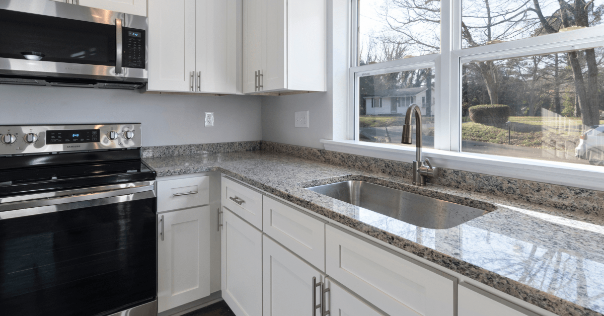 Stainless steel kitchen sink.