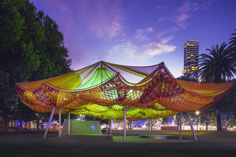 orange net-like outdoor pavilion