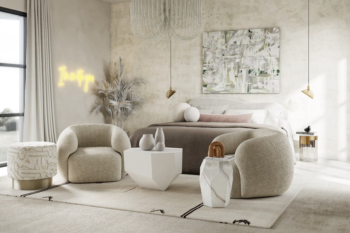 Modern organic interior with cocooning furniture by Decorilla