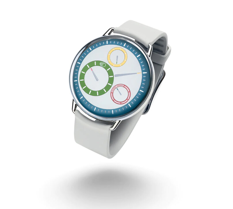 Floating render of Ressence TYPE 1° Round M wristwatch.