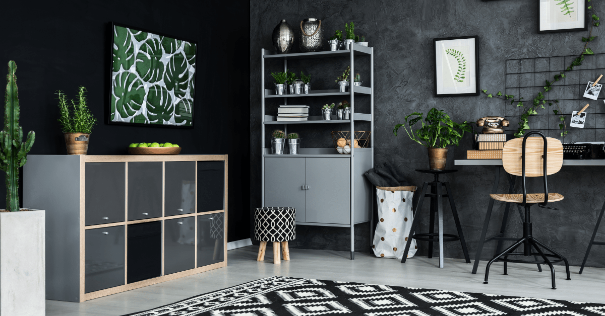 Black and wood small corner desk and chair.