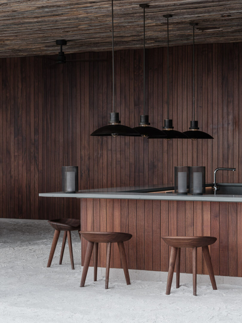 Detail shot of stools used near reception