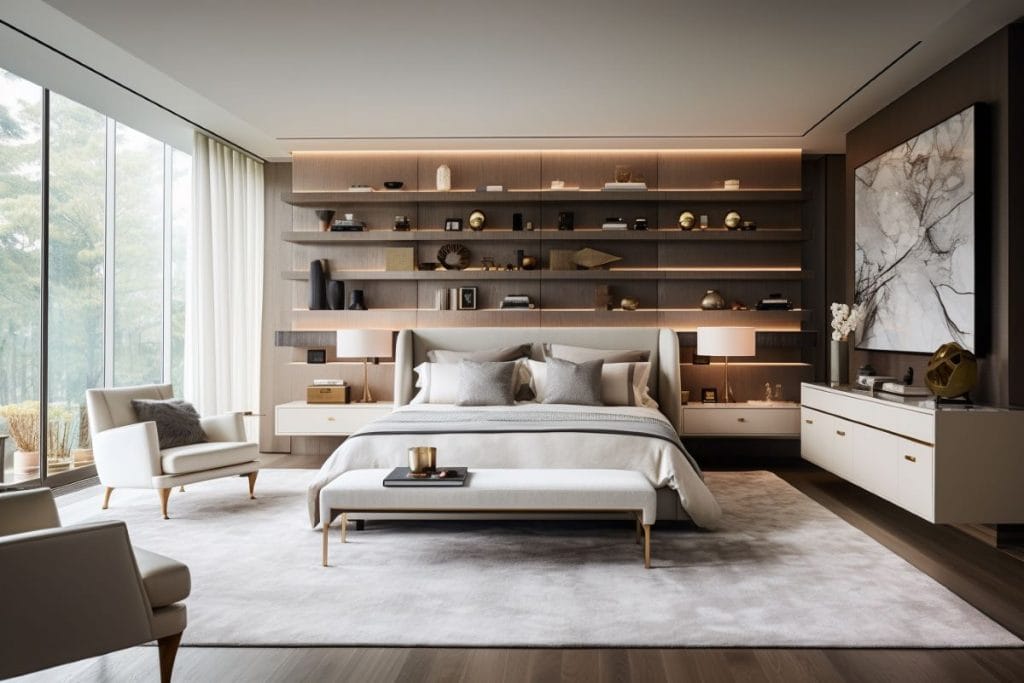 Elegant bedroom design combining beauty and utility, by Decorilla