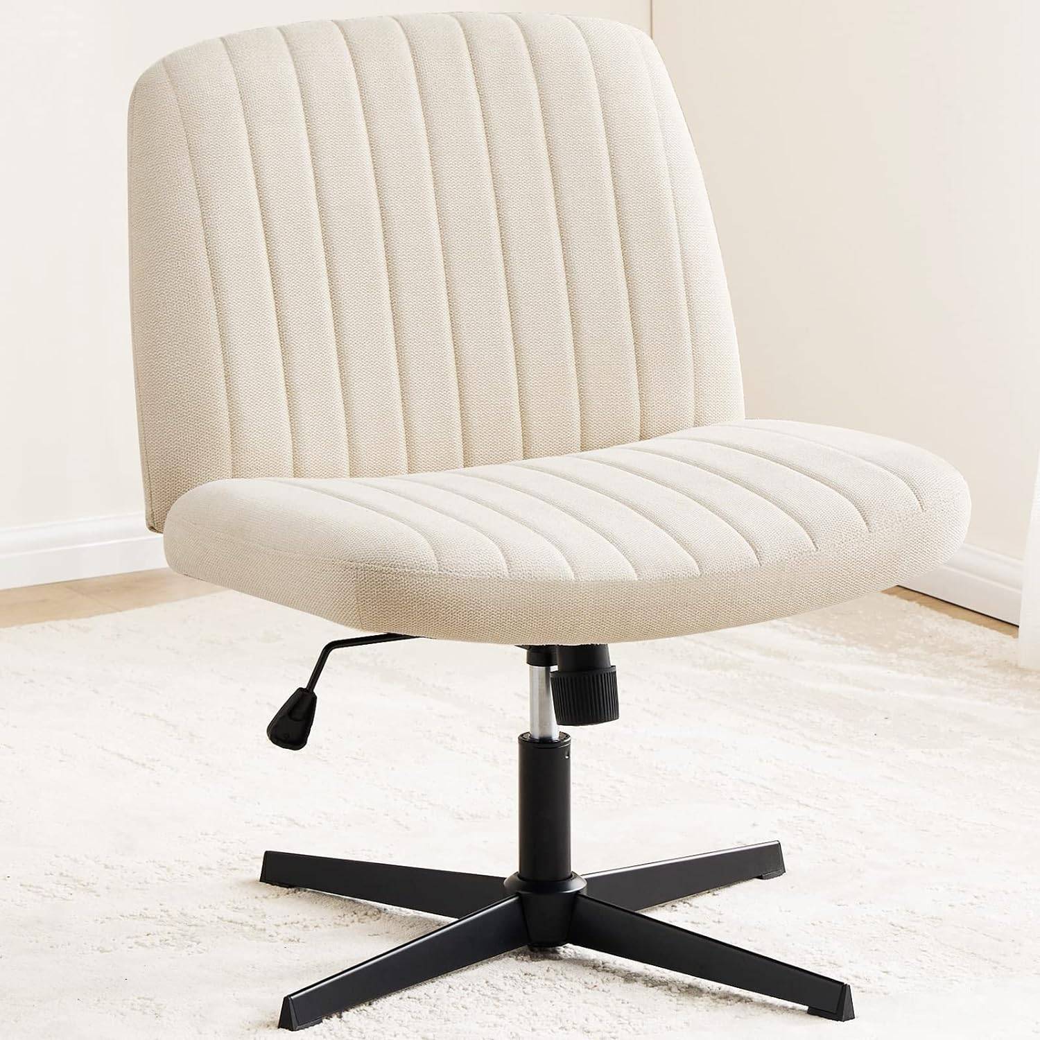 White cross-legged office chair product photo.