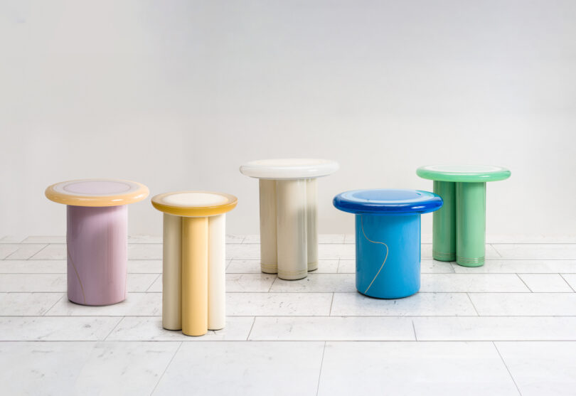 five colorful side tables