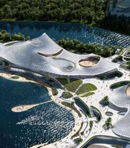 Enormous Lakeside Arts Center in China Mimics the Shapes of Waves in Its Design