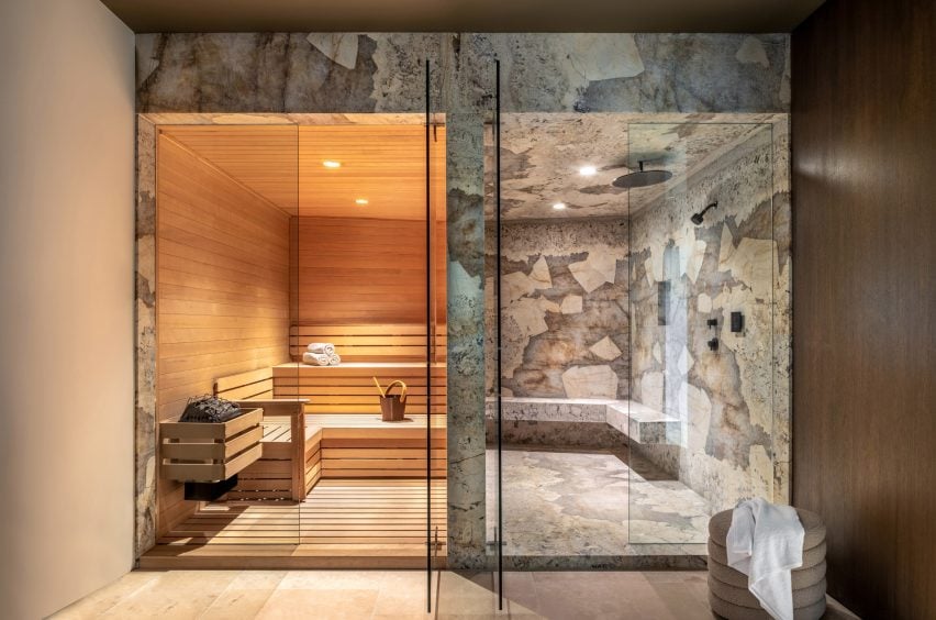 Sauna framed by marble