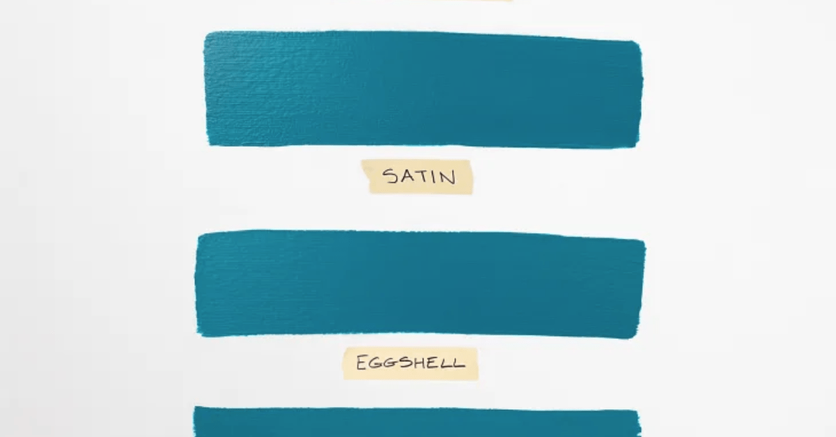 Paint samples of satin and eggshell in teal color.