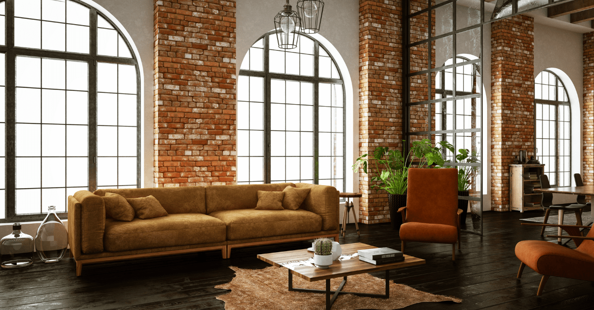 An industrial-style living room in a loft.