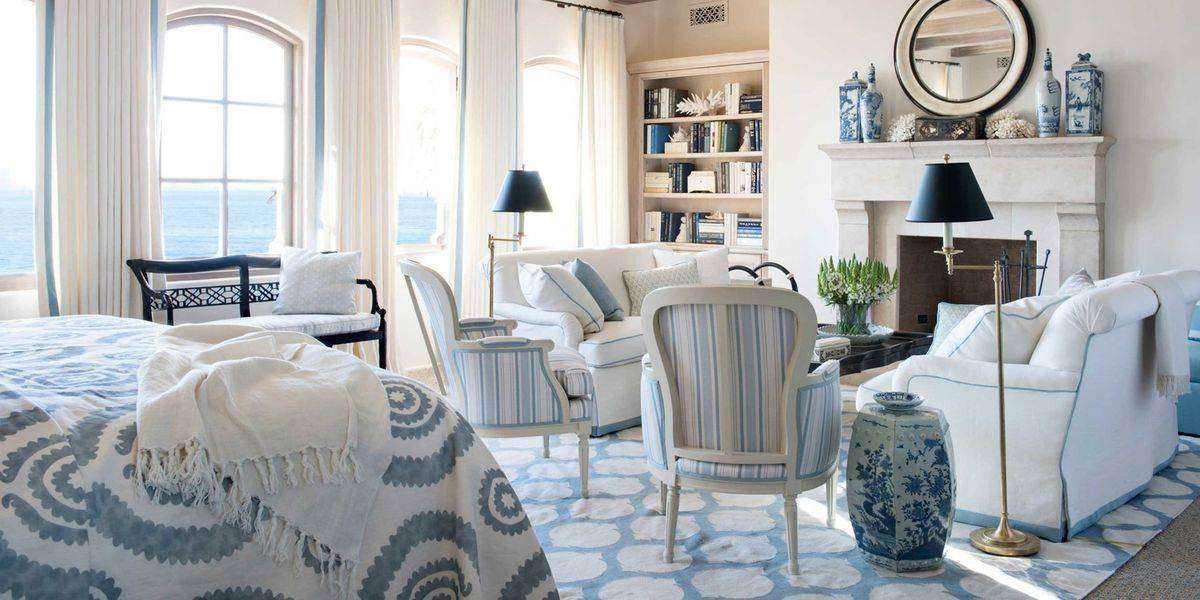White and blue living room.