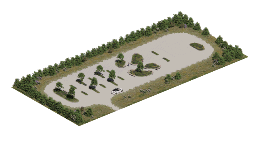 gif of a changing car park with greenery and plants growing over time