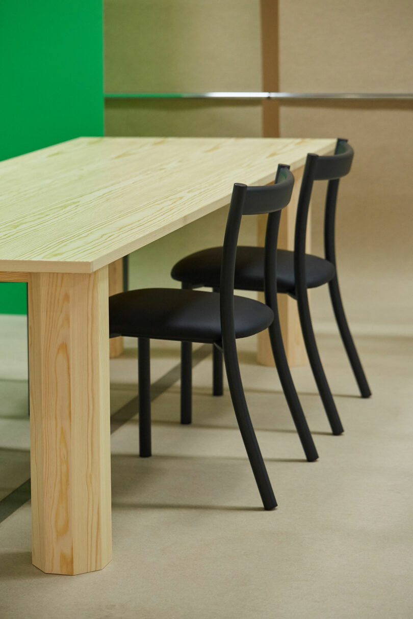 A table and chairs on display.