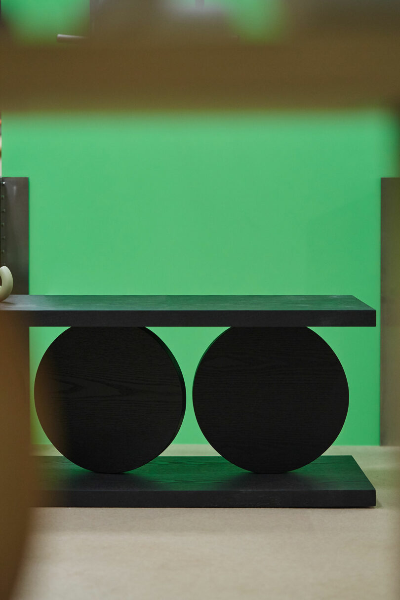 Detail of geometric shelving with books