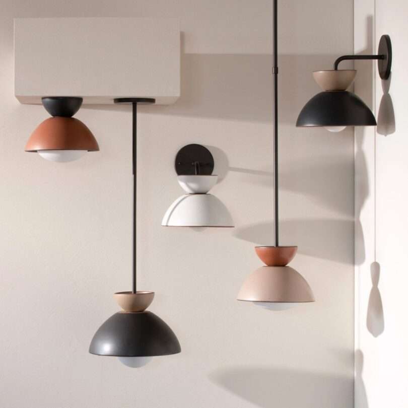 ceramic pendants, flush mounts, and sconces in neutral colors