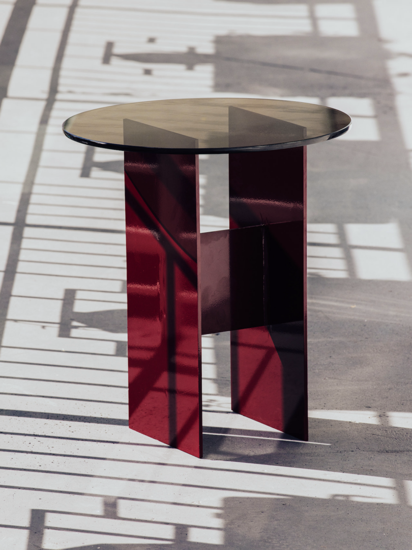 red metal table outside